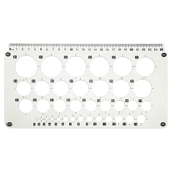 Лінійка-трафарет "Окружності" AS-0246, К-9060м d=1-36 мм, 25 см, білий