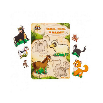 Дерев'яний пазл-вкладиш "Сім'я-домашні тварини" Ubumblebees (ПСД077) PSD077 більше-менше