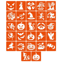 Набір трафаретів для біо-тату "Хелловін №2" Hallowween-2-27, 27 трафаретів 5х5 см