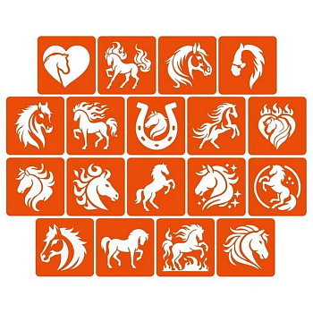 Набір трафаретів для біо-тату "Коні" horses_5x5_18_1, 5х5 см
