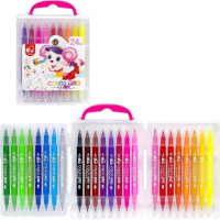 Набір двосторонніх фломастерів 249-24(Pink) у пластиковому боксі, 24 кольори