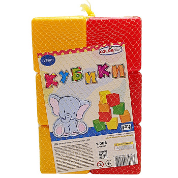 Дитячі пластикові кубики 1-068, 12 штук, 4 кольори