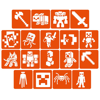 Набір трафаретів для біо-тату "Minecraft" Minecraft-5x5-18, 18 трафаретів