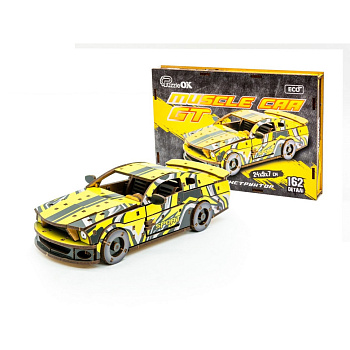 Дерев'яний 3D конструктор "Muscle car GT" Puz-00638, 162 деталі, жовтий                                                    