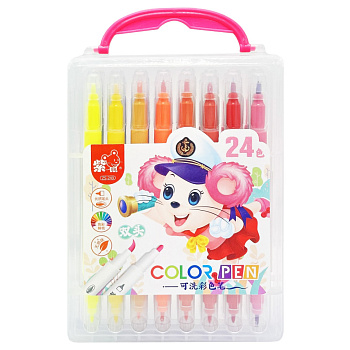 Набір двосторонніх фломастерів 249-24(Pink) у пластиковому боксі, 24 кольори