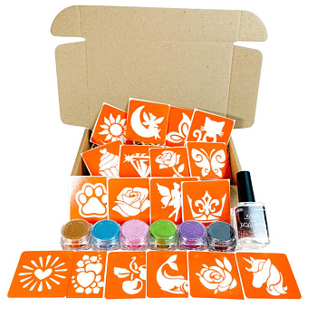 Набір для біо-тату "Для дівчаток #4 - гліттер" set-girls-4-glitter 18 трафаретів