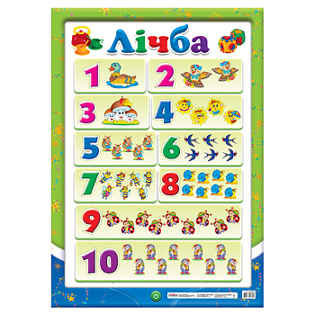 Навчальний плакат Лічба до 10 12104100 з кольоровими картинками