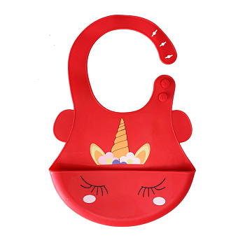 Слюнявчик силіконовий "Єдиноріг" MGZ-0615(Red) з кишенею
