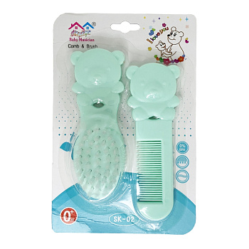Набір дитячий гребінець і щітка "Ведмедик" MGZ-0711(Turquoise) бірюзовий