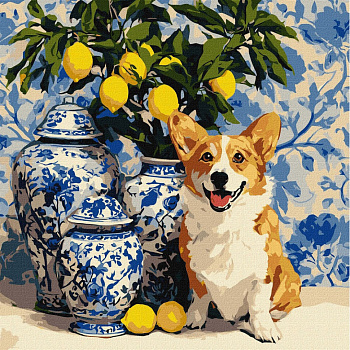 Картина за номерами "Коргі та лимони" ©art_selena_ua KHO6882, 40х40 см