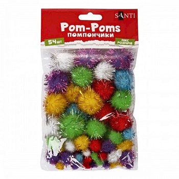 Декоративні помпони з люрексом для творчості 955438 d-8 мм, 15 мм, 25 мм, 54 шт
