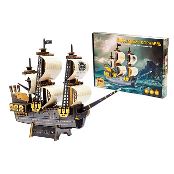 Дерев'яний 3D конструктор "Піратський корабель" Puz-00928, 196 деталей                                                      