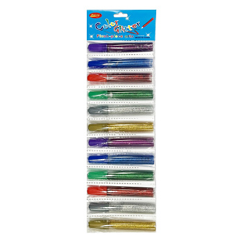 Клей для творчості з блискітками CG1012, 10 мл, 6 кольорів, 12 баночок