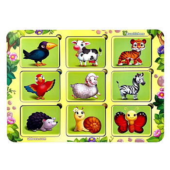 Дерев'яний пазл-вкладиш "Де чий візерунок?" Ubumblebees (ПСФ052) PSF052 сортер-трафарет