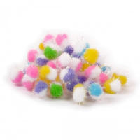 Декоративні помпони з голографічним люрексом 955445 двокольорові, мікс 5 кольорів, d-15 мм, 50 шт