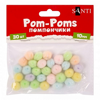 Декоративні помпони для творчості 955452 пастельні кольори, акрил, d-10 мм, 30 шт