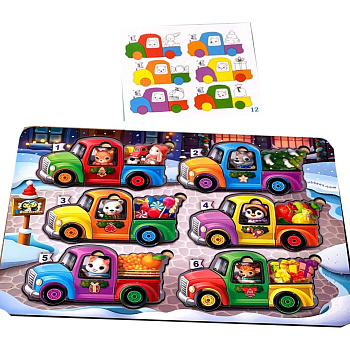 Дерев'яна гра з картками "Тварини на машинках" Ubumblebees (ПСФ132) PSF132, 42 деталі і 12 карток 