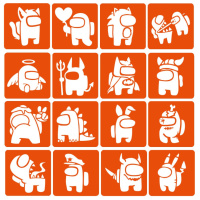 Набір трафаретів для біо-тату "Among us №2" Among-Us-2-6x6-16, 16 трафаретів