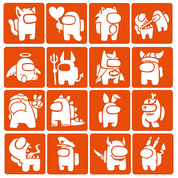 Набір трафаретів для біо-тату "Among us №2" Among-Us-2-6x6-16, 16 трафаретів