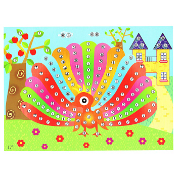 Дитяча мозаїка за номерами "Павич" 13-126-10 різнокольорові камінчики
