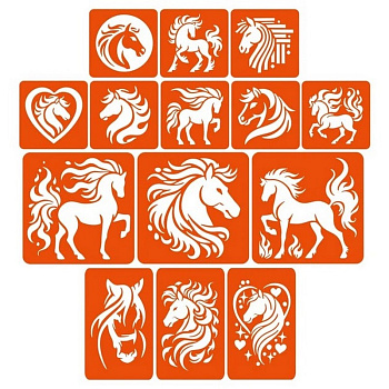 Набір трафаретів для біо-тату "Коні - великий мікс" horses-big-mix 10х10 см