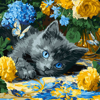 Картина за номерами "Кошення блакитнооке" ©art_selena_ua KHO6795, 40х40 см