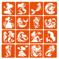 Набір трафаретів для біо-тату "Русалки" mermaids-6x6-16, 16 трафаретів