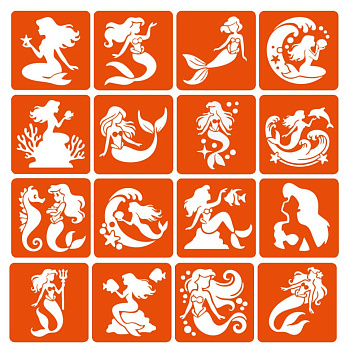 Набір трафаретів для біо-тату "Русалки" mermaids-6x6-16, 16 трафаретів