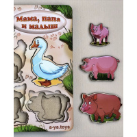 Дерев'яний пазл-вкладиш "Сім'я-свійські тварини-2" Ubumblebees (ПСФ003) PSF003 більше-менше