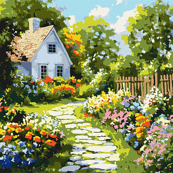 Картина за номерами "Квіти біля хатини" ©art_selena_ua KHO6383, 40х40 см