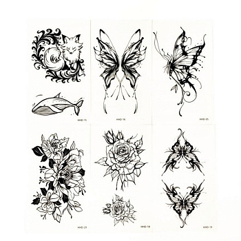 Набір тимчасових тату "Метелики та квіти №1" black-tattoo-mini-set-f01 із 6 чорних по 9,5 х 5,5 см