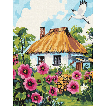 Картина за номерами "Мальви біля хати" ©art_selena_ua KHO6407, 30x40 см