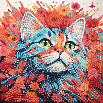 Алмазна мозаїка "Яскравий кіт" ZAV1818-22, 18х18 см