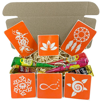 Набір кольорової хни з трафаретами для біо-тату №2 color-henna-set-02