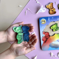 Дерев'яний пазл-вкладиш "Ведмедики" Ubumblebees (ПСД121) PSD121 кольори веселки