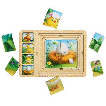 Дерев'яна настільна гра "Етапи розвитку курочки" Ubumblebees (ПСФ018) PSF018 сортер-пазл   