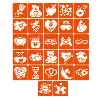 Набір трафаретів для біо-тату "Love Story" love-story_5x5_27_1, 27 трафаретів