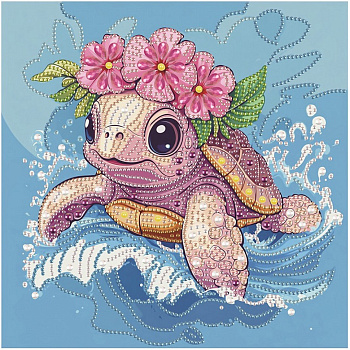 Алмазна мозаїка "Черепаха у віночку" DBS52203 неповна викладка 25х25 см