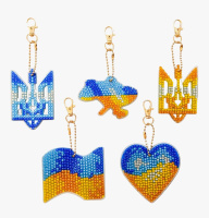 Набір брелків алмазна викладка "Символи України" BR38, 5 шт 