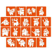 Набір трафаретів для біо-тату "Among Us #2" Among-Us-2-5x5-18, 18 трафаретів