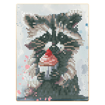 Алмазна мозаїка "Єнот з капкейком" DM3008 з мольбертом 17х22,5 см