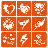 Набір для біо-тату "Love Story #2 - гліттер" set-love-story-2-glitter 9 трафаретів