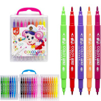 Набір двосторонніх фломастерів 249-24(Pink) у пластиковому боксі, 24 кольори