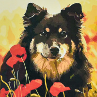 Алмазна мозаїка "Песик у маковому полі" HEE13812 30х30 см 