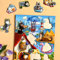 Дерев'яний пазл-вкладиш "Котики -1" Ubumblebees (ПСД128) PSD128 з будиночком