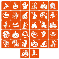 Набір трафаретів для біо-тату "Хелловін №3" hallowween-3-32, 32 трафарети 6х6 см
