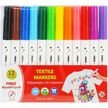 Набір маркерів по тканині MX15242, 12 кольорів