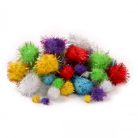 Декоративні помпони з люрексом для творчості 955438 d-8 мм, 15 мм, 25 мм, 54 шт