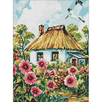 Алмазна мозаїка "Мальви біля хати" ©art_selena_ua AMO8266, 30х40 см