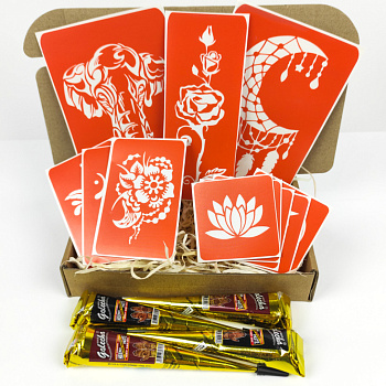 Набір хни з трафаретами для біо-тату №5 henna-set-05